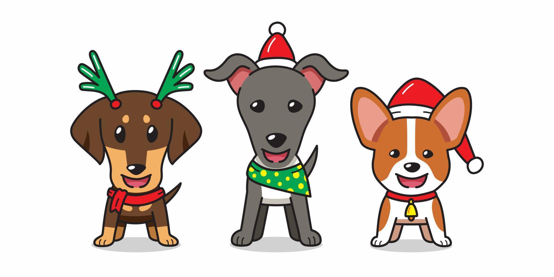 personaje de dibujos animados de vector perros lindos disfraces de navidad