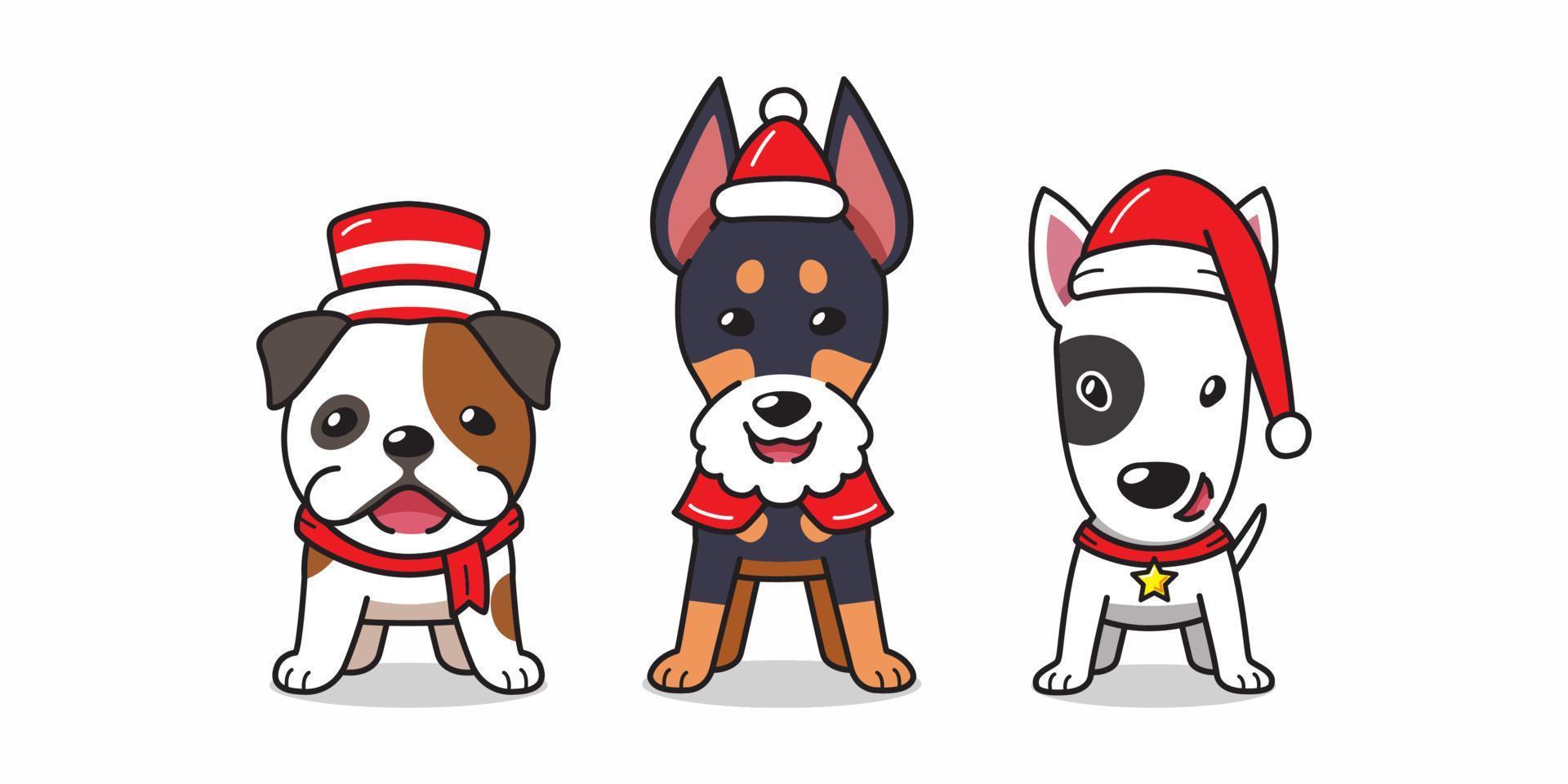 vector de personaje de dibujos animados feliz perro traje de navidad