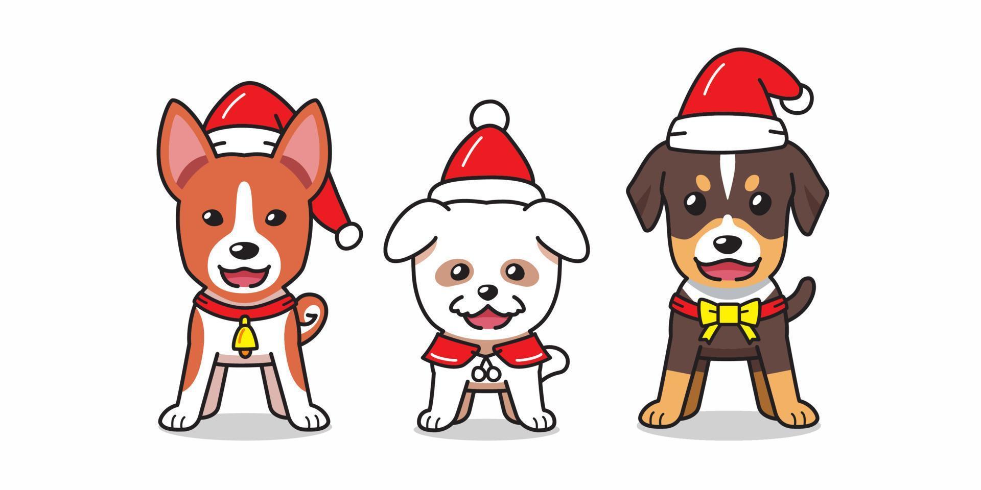 personaje de dibujos animados de vector perros disfraces de navidad