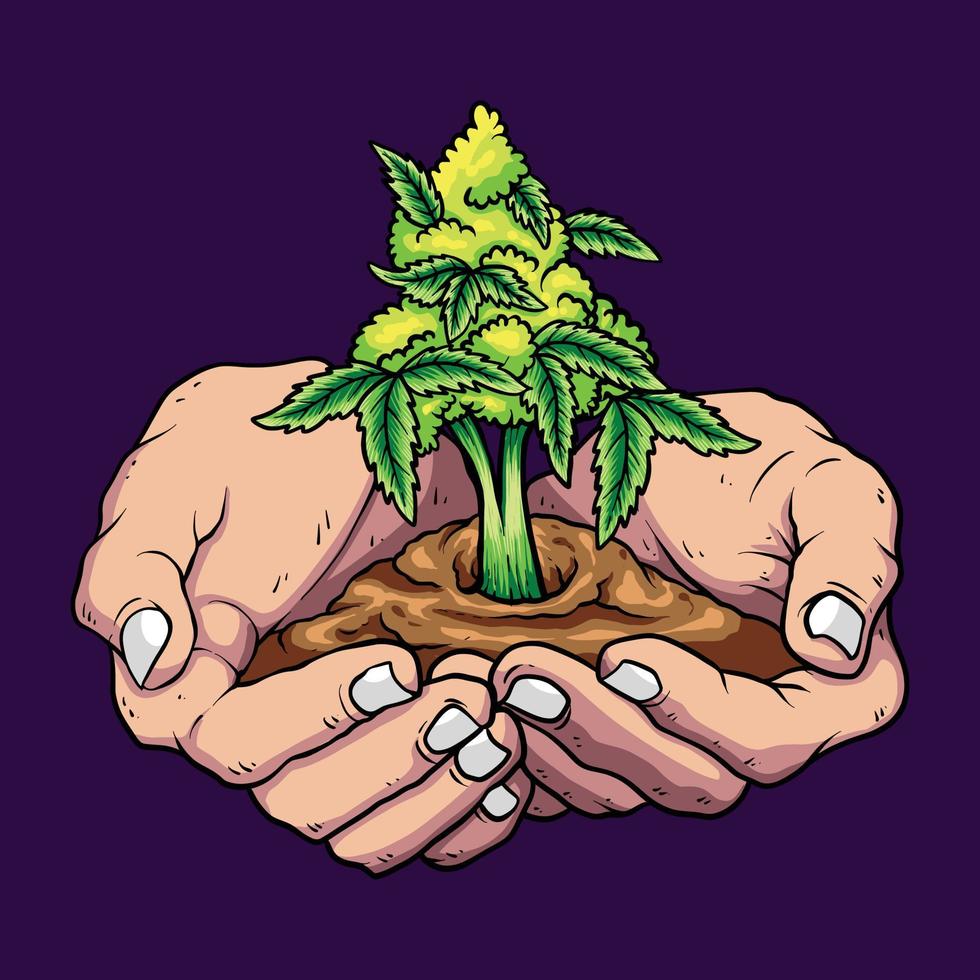 mano con el logotipo de la planta de hoja verde vector