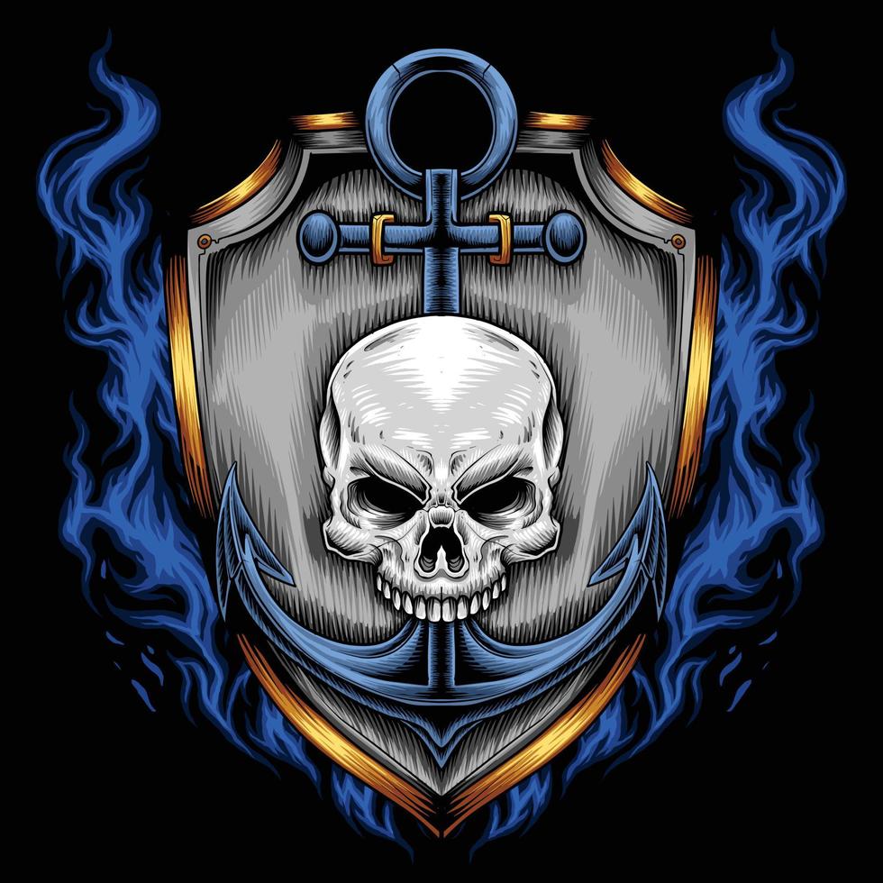 Anchor skull head with shield logo vector