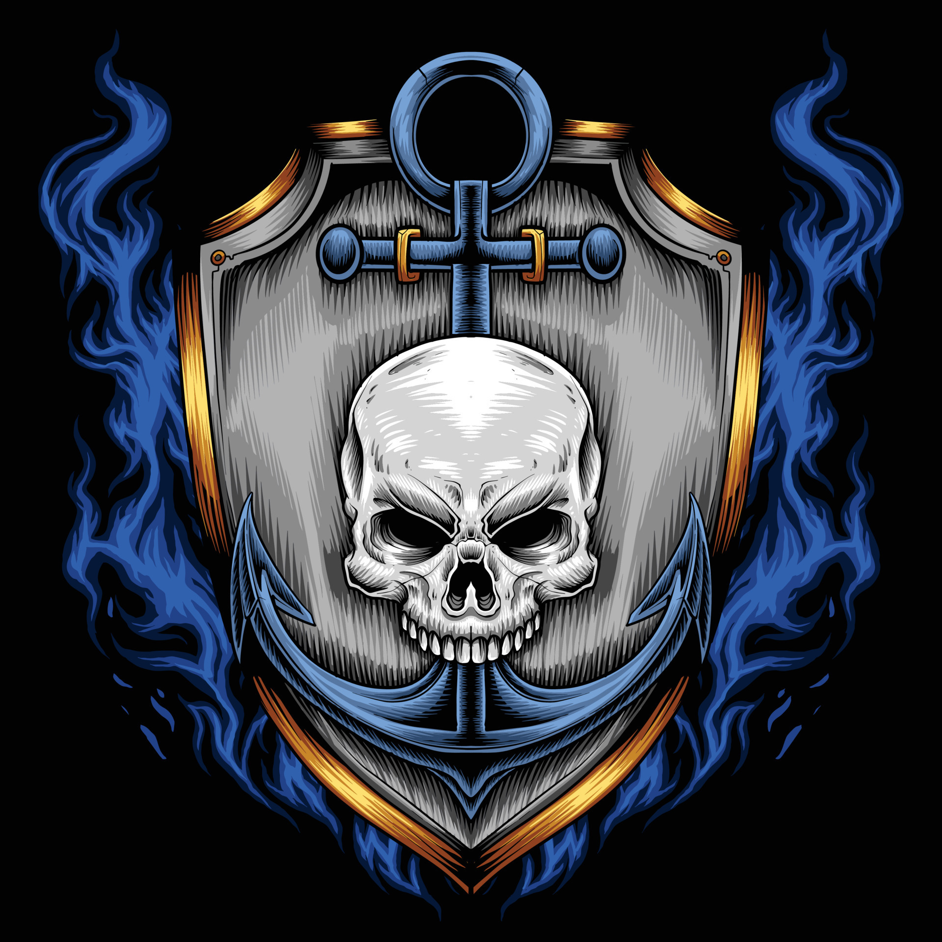 Anchor skull head with shield logo 15396011 Vector Art at Vecteezy