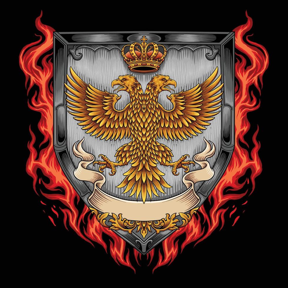 Albania Eagle with shield and crown on fire vector