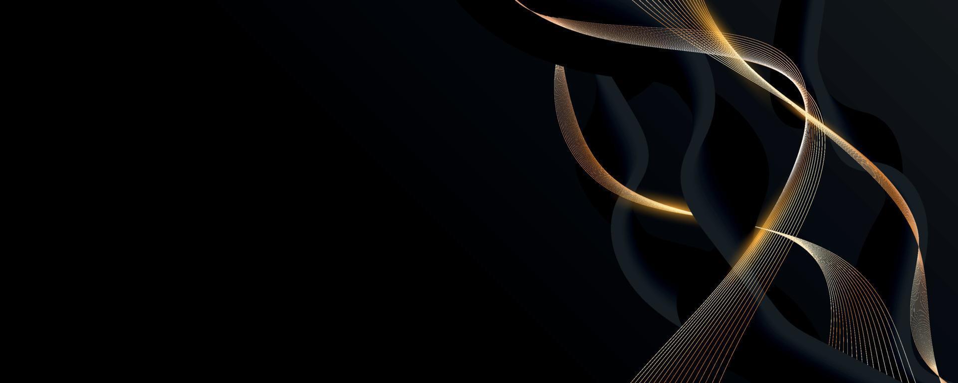 Abstract 3d black background with golden lines vector