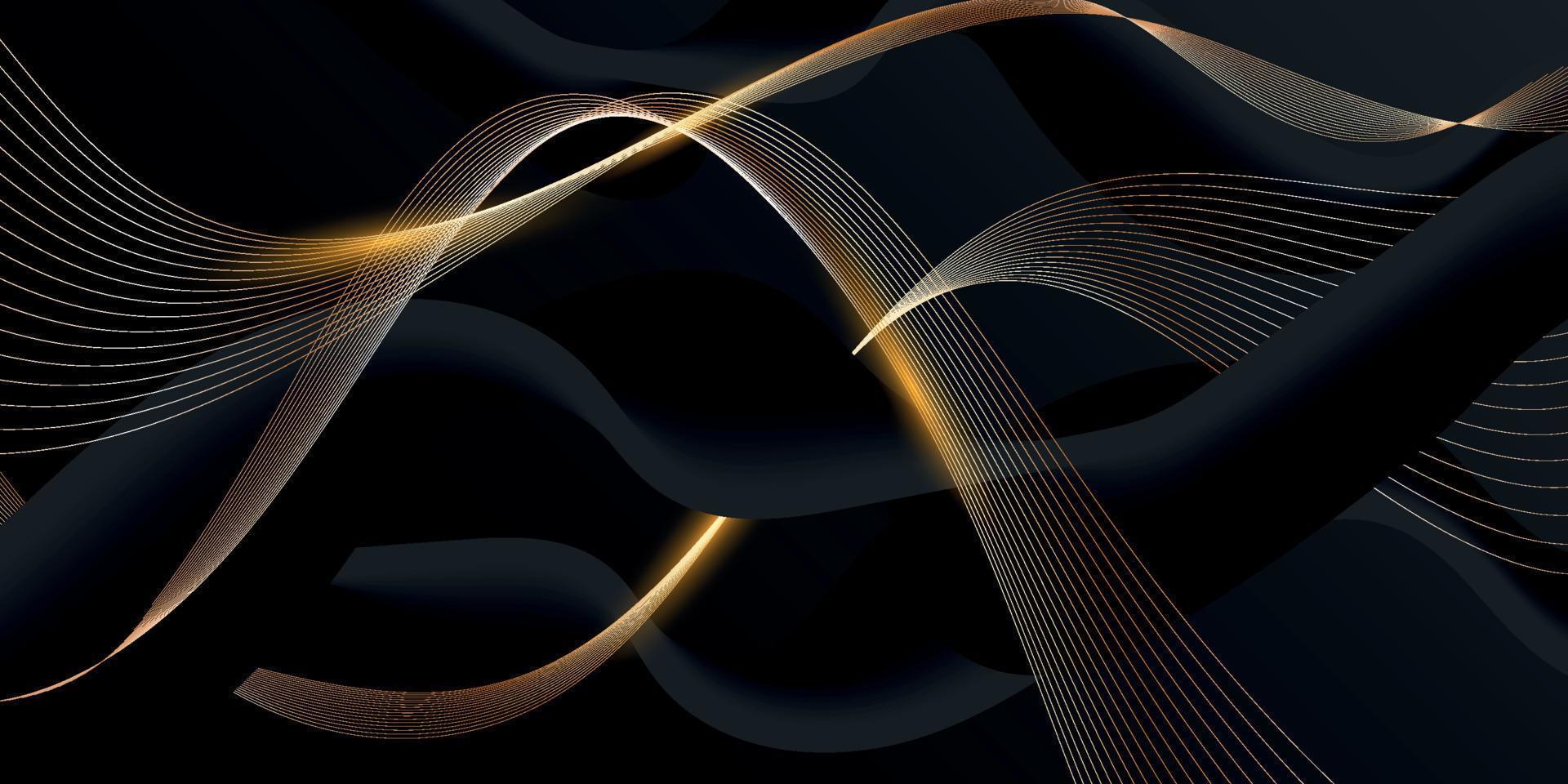 Abstract 3d black background with golden lines vector