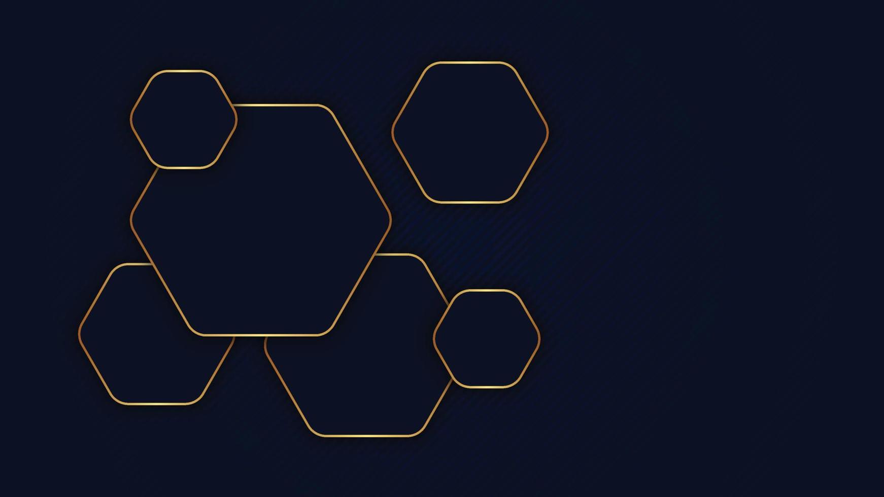 Abstract dark hexagon shape with golden line. vector