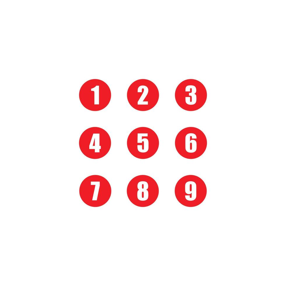 eps10 red vector Set of Round 1-9 Numbers icon isolated on white background. Circle Font Hand Drawn Numbers symbol in a simple flat trendy modern style for your website design, logo, and mobile app