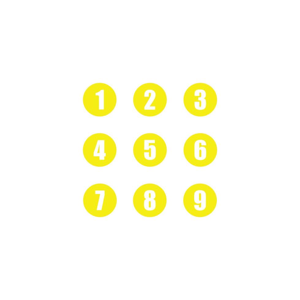 eps10 vector amarillo conjunto de iconos de números redondos 1-9 aislado sobre fondo blanco. símbolo de números dibujados a mano de fuente circular en un estilo moderno y plano simple para el diseño de su sitio web, logotipo y aplicación móvil