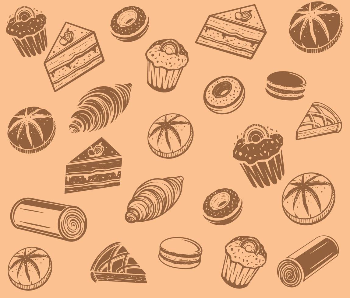 cakes and bread pattern illustration vector