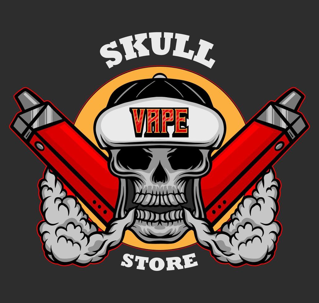 ilustración de logotipo de tienda de vape de cráneo vector