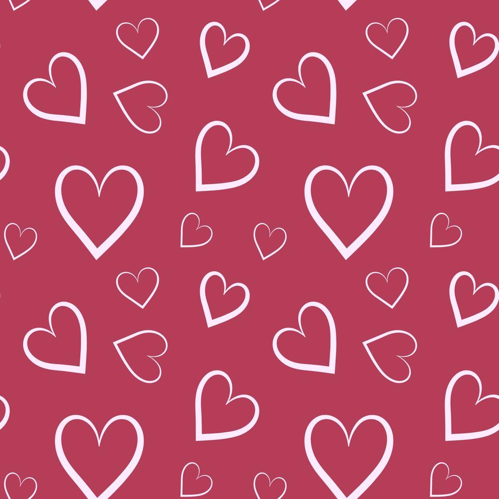 Seamless pattern of random shape pink hearts on magenta background. Design for Valentines Day, wedding and mothers day celebration, greeting cards, home decor, textile, wrapping paper, scrapbooking. vector