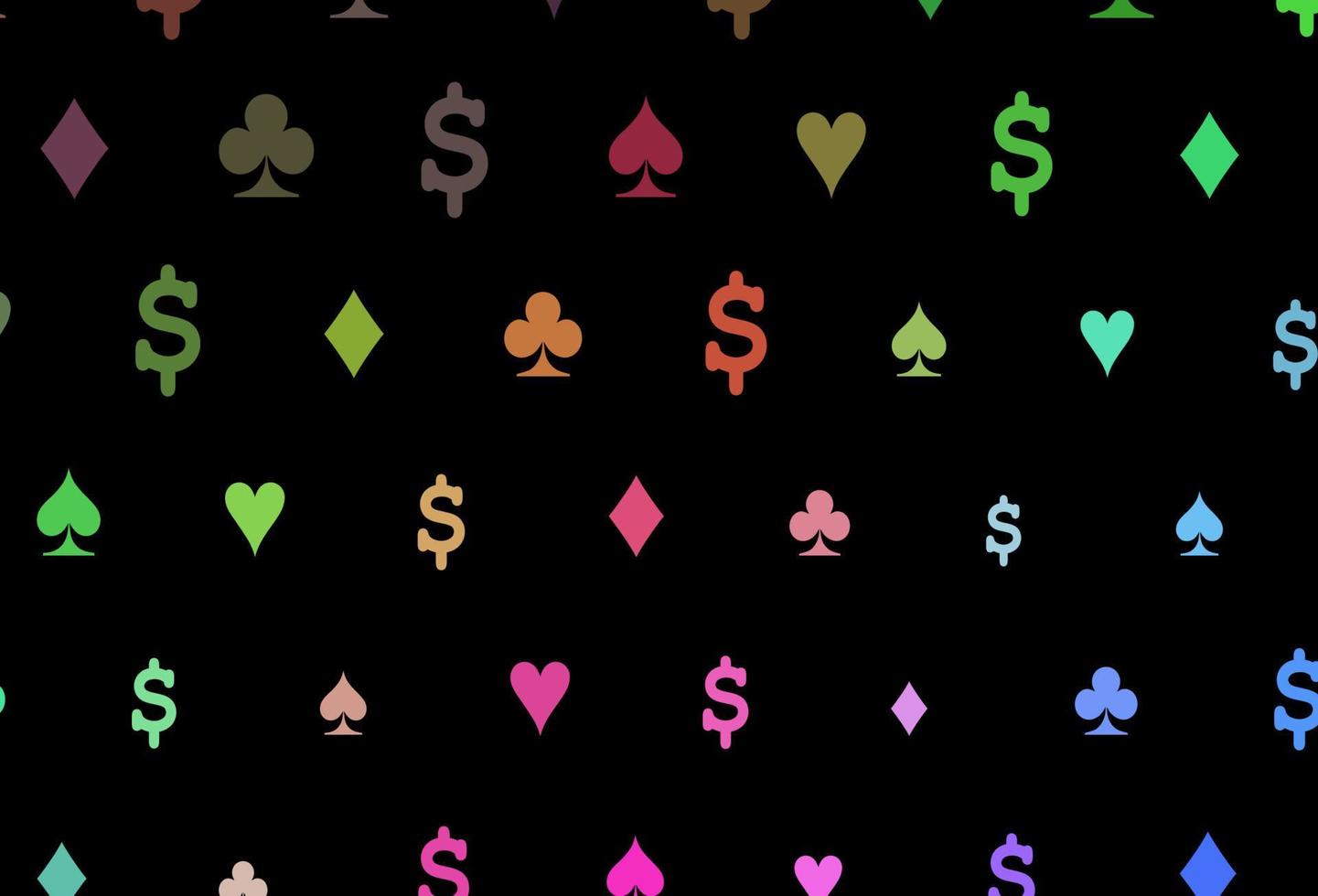 Dark multicolor, rainbow vector pattern with symbol of cards.