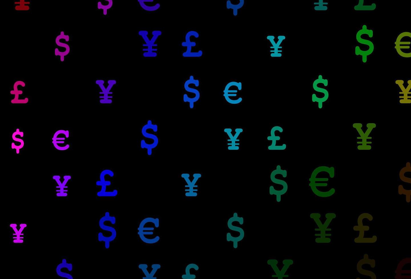 Dark multicolor, rainbow vector texture with financial symbols.