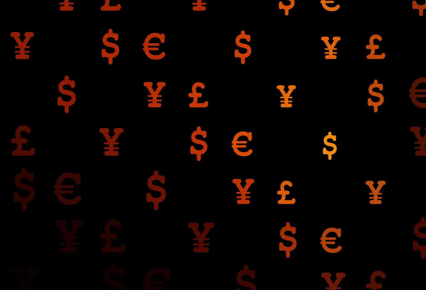 Dark orange vector pattern with EUR, USD, GBP, JPY.