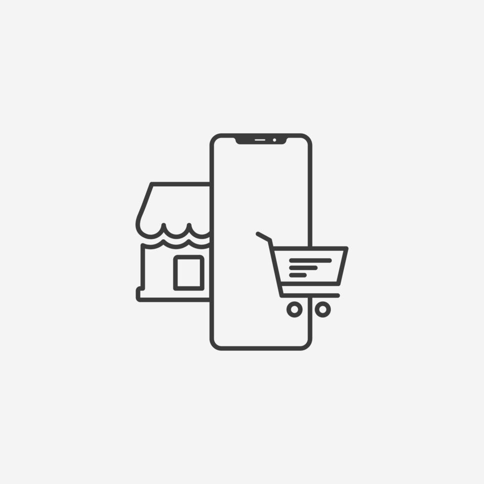 online store shopping, trolley, phone with basket icon vector isolated symbol sign