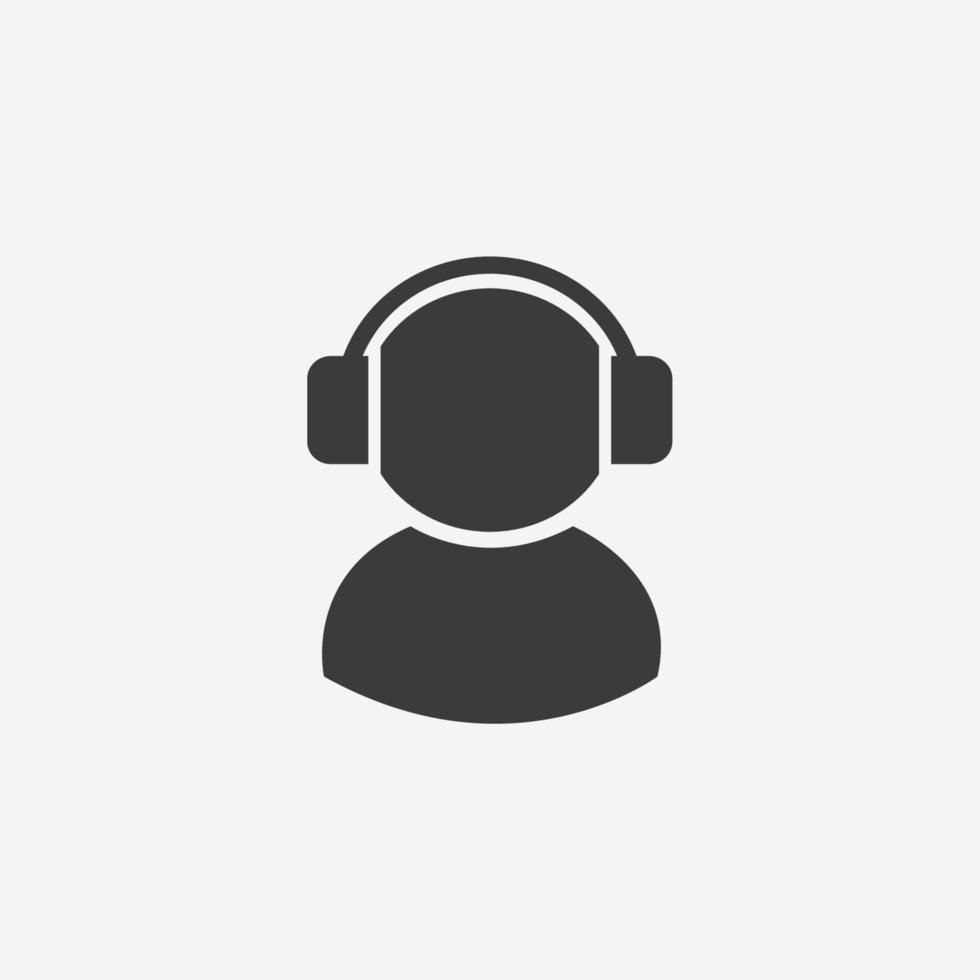 vector de icono de auriculares. operador, línea directa, cliente, música, sonido, centro de llamadas, servicio, símbolo de asistente