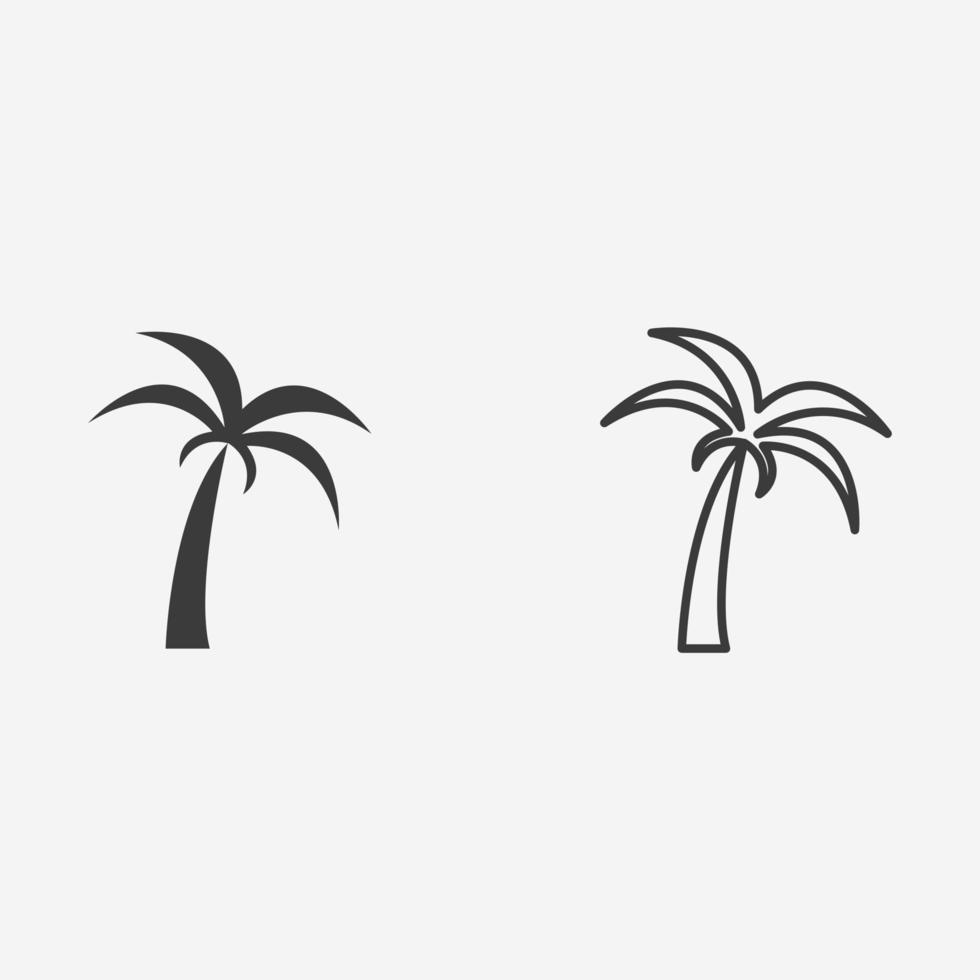 vector de icono de palma. árbol, océano, playa, verano, feriado, viaje, viaje, isla, mar, símbolo de la playa