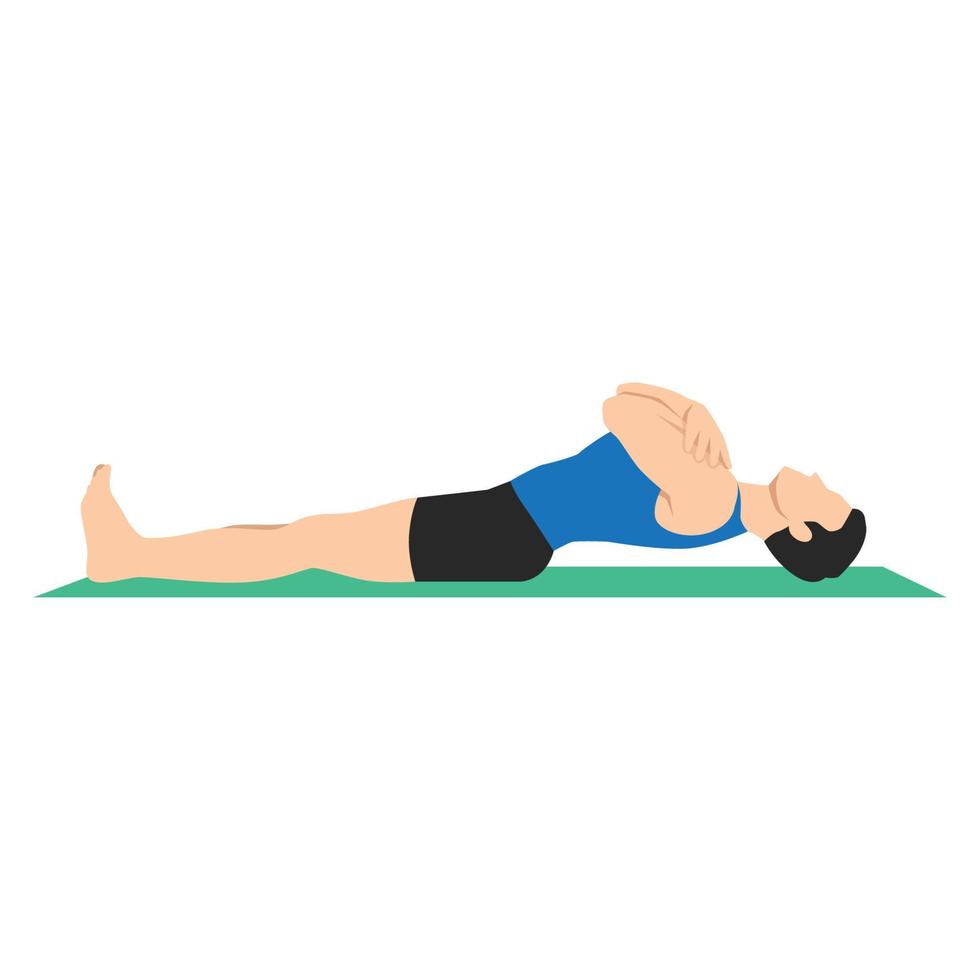 Man doing fish pose matsyasana exercise. Flat vector illustration
