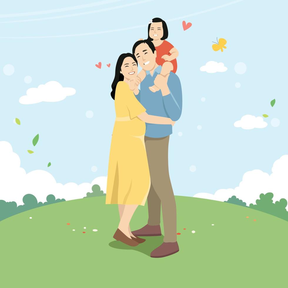 mamá, papá e hija están juntos con expresiones felices. ilustraciones de diseño vectorial de estilo dibujado a mano. vector