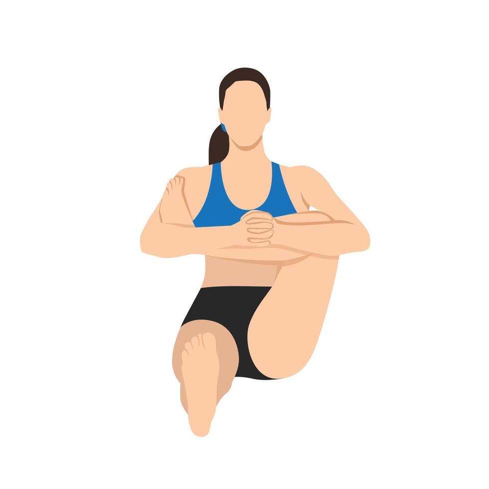 Woman doing Cradle Pose, Beautiful girl practice Hindolasana. Flat vector illustration isolated on white background