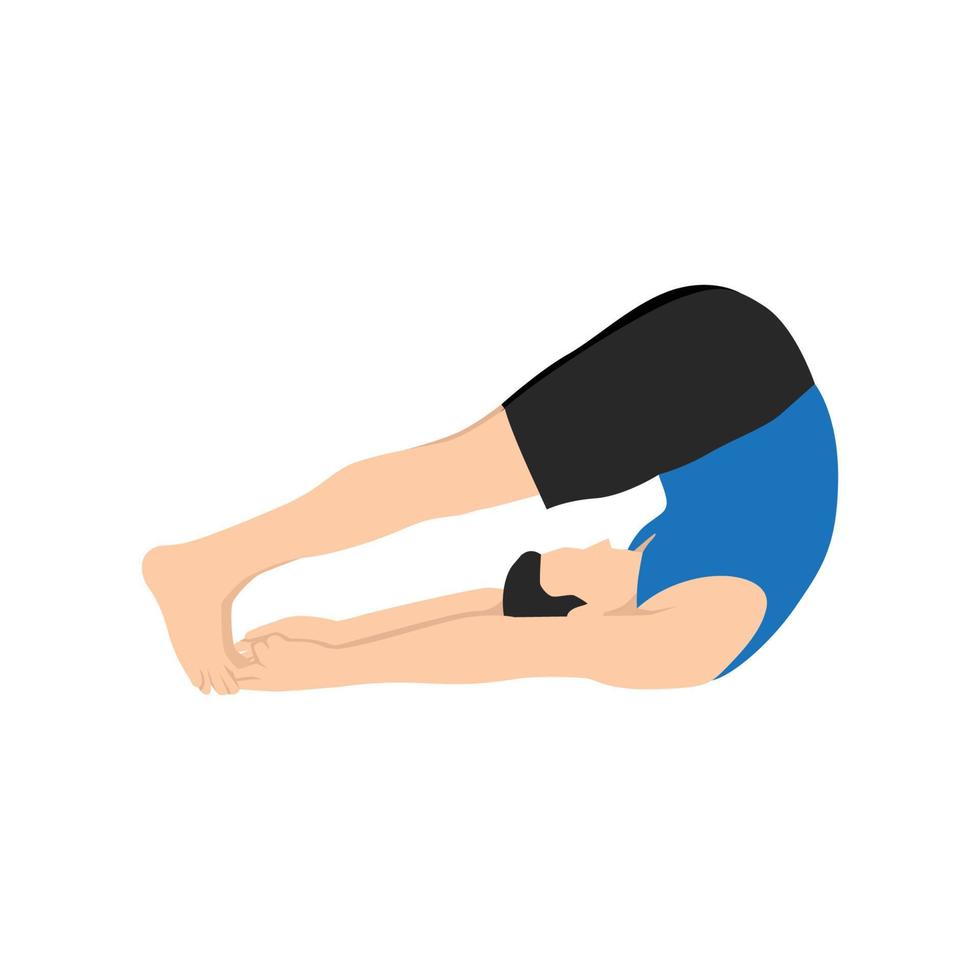 Man doing plow pose halasana exercise. Flat vector illustration