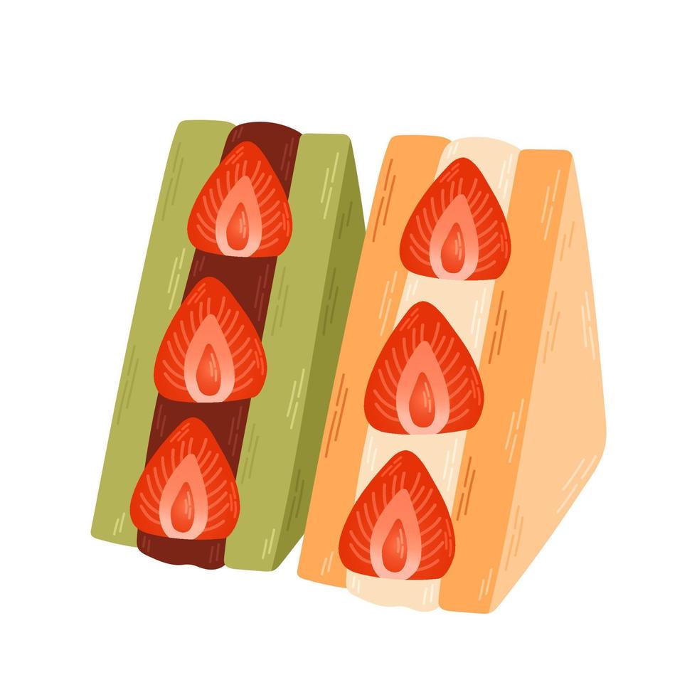Strawberry fruit sandwich, illustration in a cartoon style. Logo for cafes, restaurants, coffee shops, catering. vector