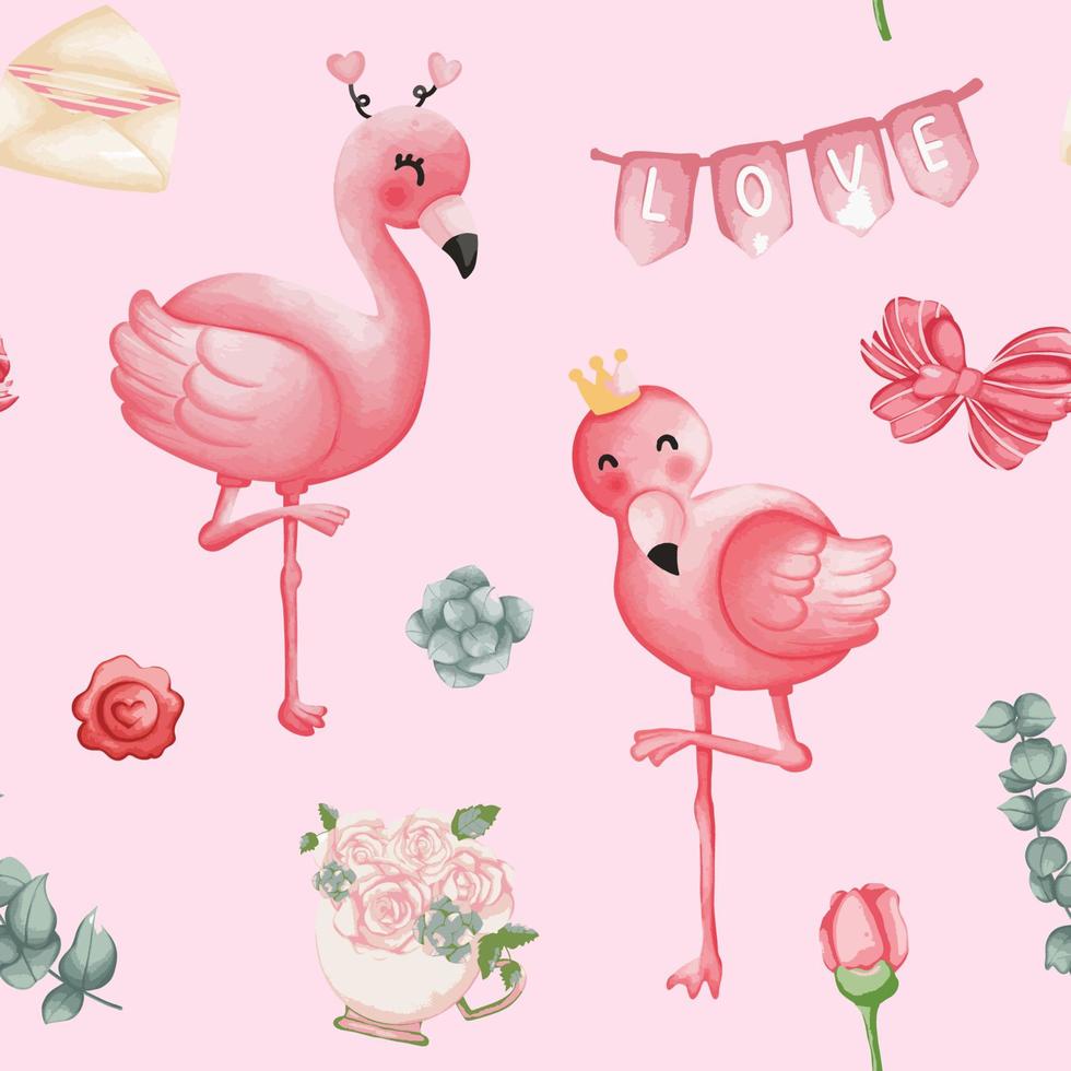 flamingo san valentín de patrones sin fisuras, san valentín y amor de fondo vector