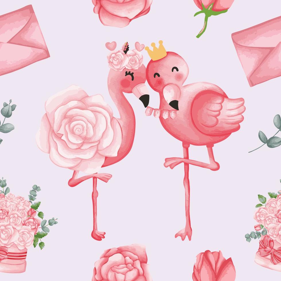 Flamingo Valentine Seamless pattern, Valentine and Love background vector