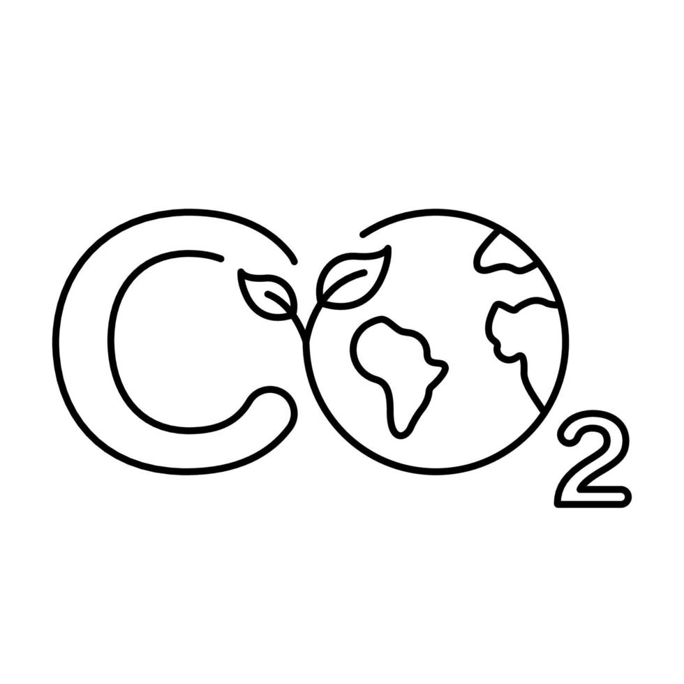 CO2 Sign with Globe and Leaf Line Icon. Eco Global Environment Linear Pictogram. Reduction Emission Carbon Pollution on Earth Climate Outline Icon. Editable Stroke. Isolated Vector Illustration.