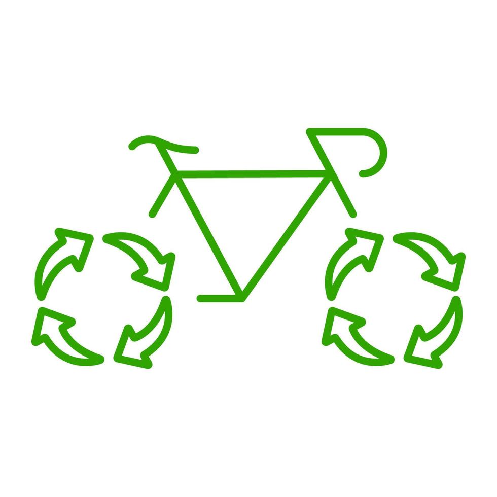 Reusing Green Energy Bicycle Line Icon. Eco Friendly Transport Pictogram. Bike with Recycle Wheels Outline Symbol. Alternative Eco Transportation Sign. Editable Stroke. Isolated Vector Illustration.