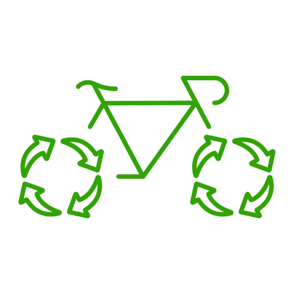 Reusing Green Energy Bicycle Line Icon. Eco Friendly Transport Pictogram. Bike with Recycle Wheels Outline Symbol. Alternative Eco Transportation Sign. Editable Stroke. Isolated Vector Illustration.