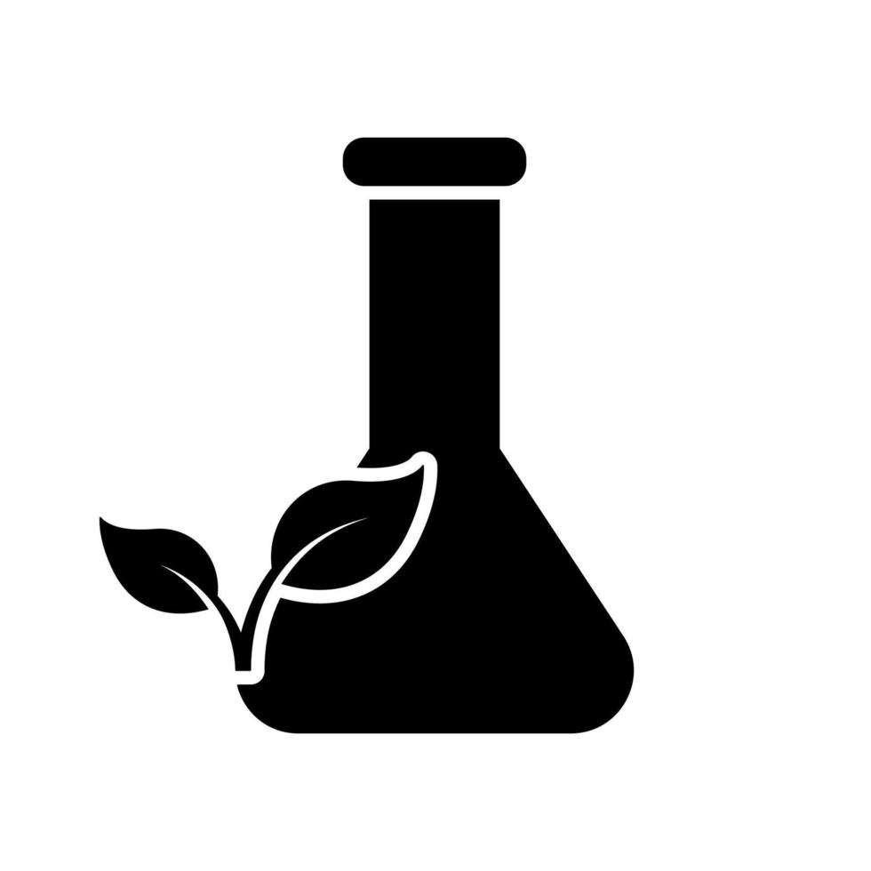 tubo de ensayo para el experimento de investigación de plantas de biología en el icono de silueta de laboratorio. matraz con equipo de hoja para pictograma de ciencia química. signo de laboratorio científico orgánico. ilustración vectorial aislada. vector