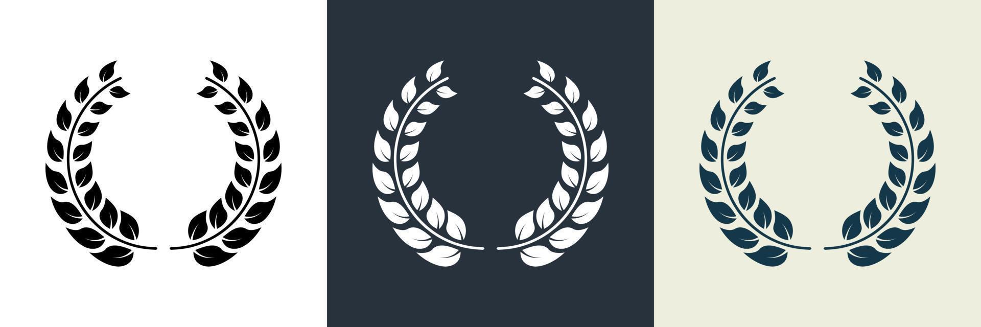 Chaplet Award Silhouette Icon. Leaf Twig Winner Success Emblem Pictogram. Round Laurel Wreath Reward Symbol. Champion Prize Set. Olive Leaves Branch Trophy Sign. Isolated Vector Illustration.