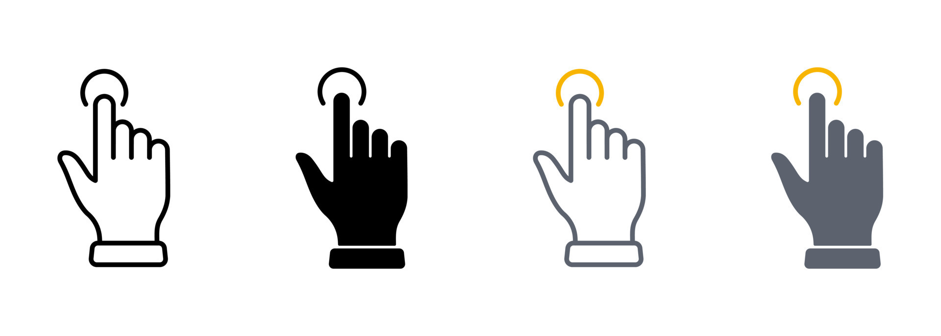 Hand Cursor of Computer Mouse Line and Silhouette Color Icon Set ...