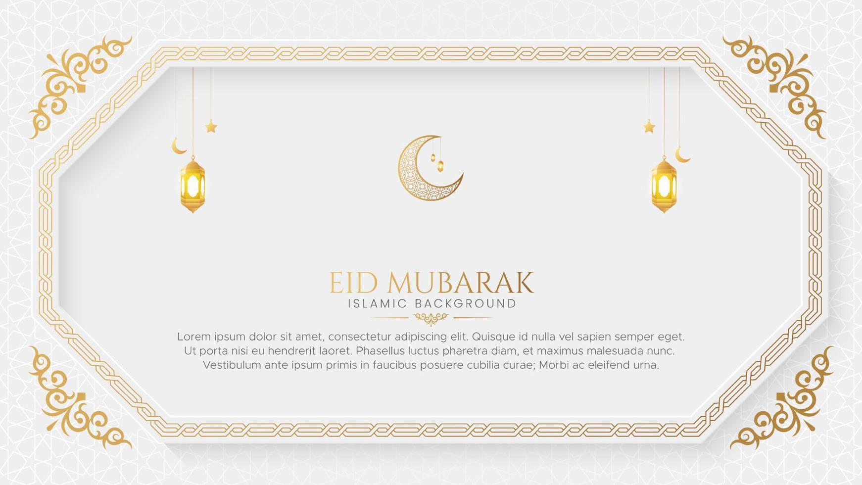 Eid Mubarak Islamic ornamental background with Arabic style border frame vector