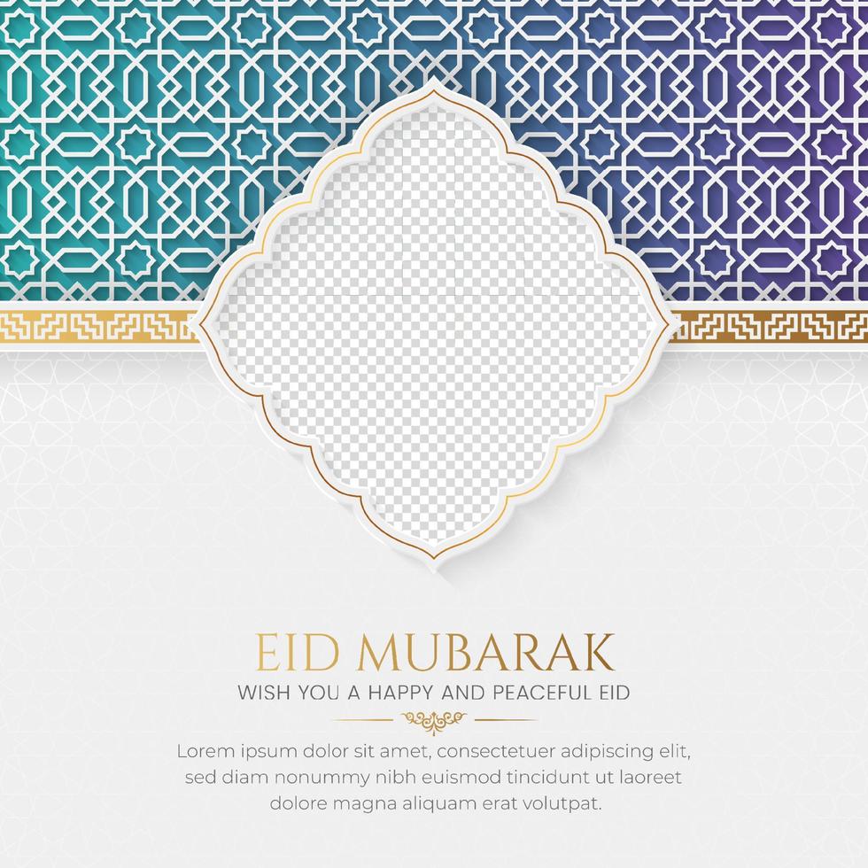 Eid Mubarak Golden Luxury Islamic Social Media Post with Arabic Style Pattern and Photo Frame vector