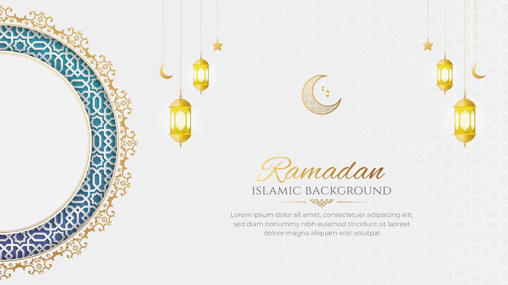 ramadan kareem elegante fondo de tarjeta de felicitación ornamental de lujo blanco con patrón árabe vector