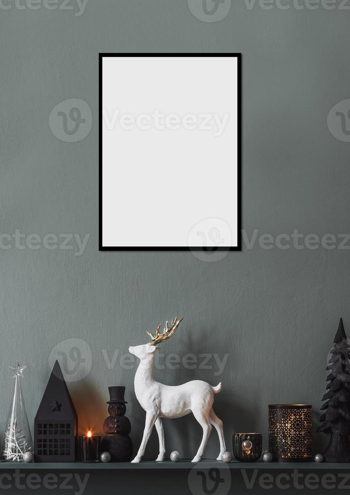 maqueta de marco interior de navidad negro aislado en un fondo transparente foto