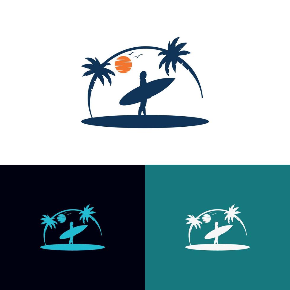 logo de surf con silueta de mujer. vector de inspiración de diseño de logotipo. emblema de surf. logotipo de surf