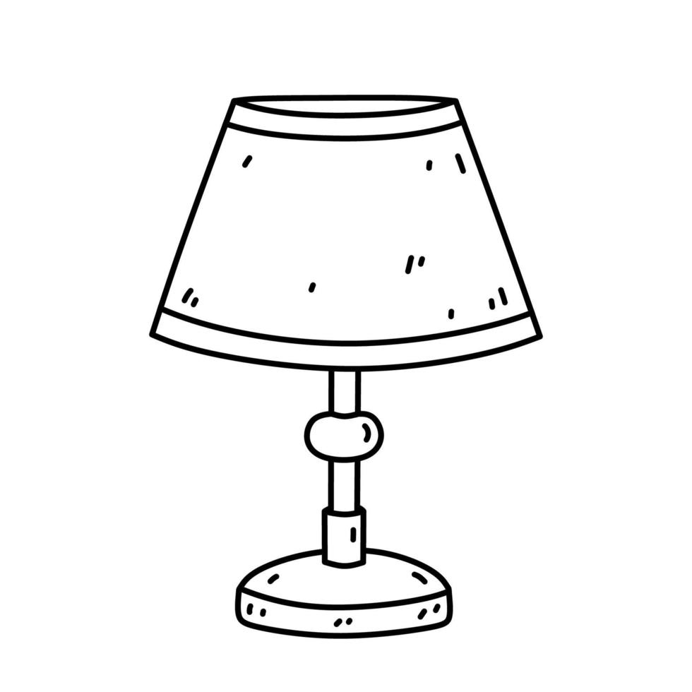 Table lamp with lampshade isolated on white background. Interior item for bedroom, living room. Vector hand-drawn doodle illustration. Perfect for decorations, logo, various designs.