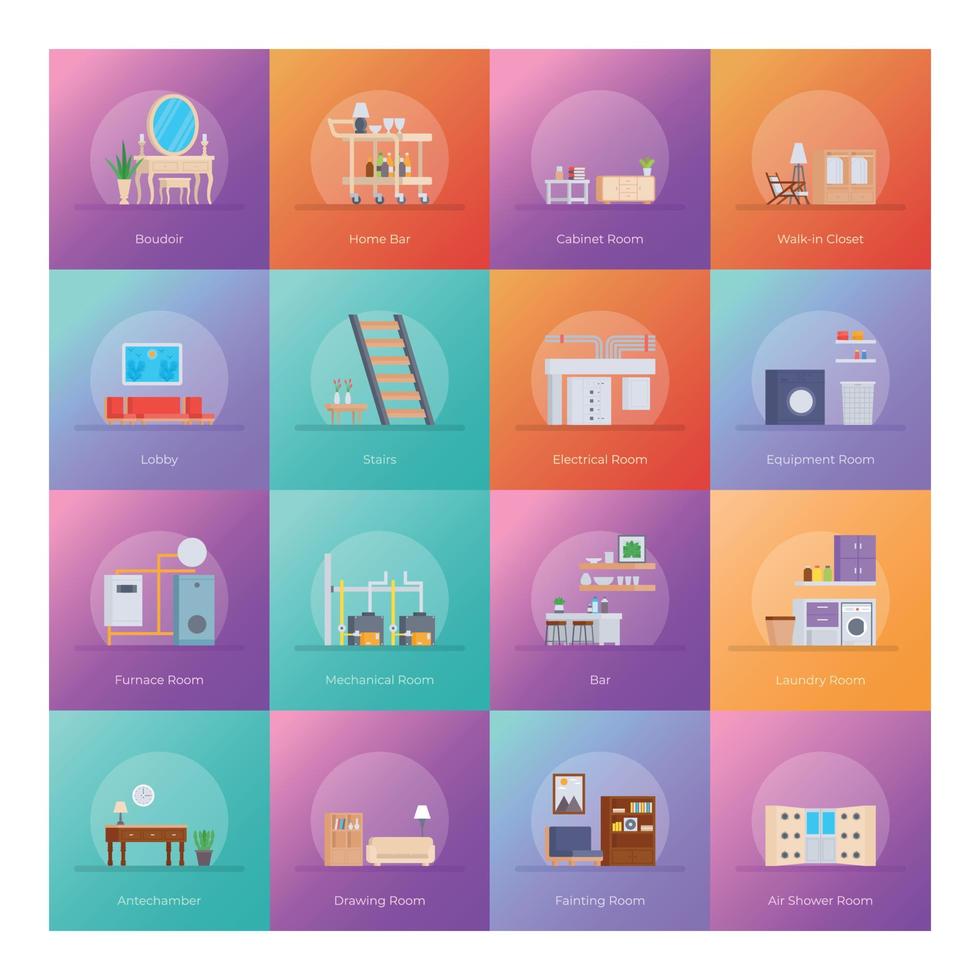 paquete de iconos de diseño interior del hogar vector