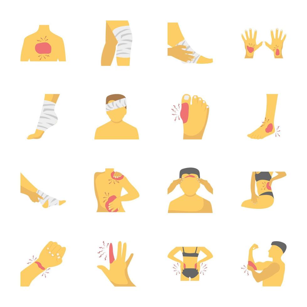 Fractures and Wounds Flat Icons vector