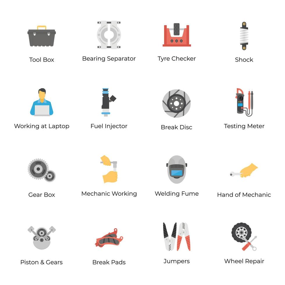 Automobile Repair Services Flat Icons vector