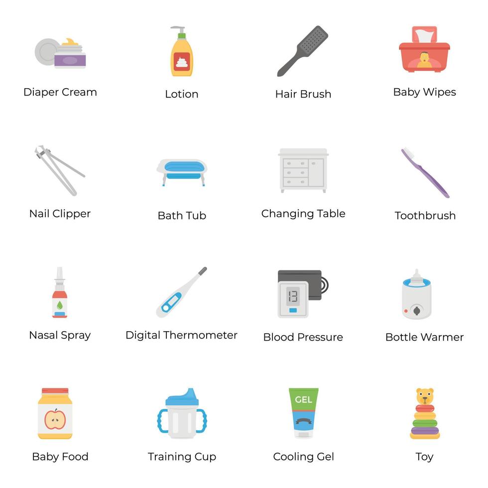 Baby Hygiene And Health Icons vector