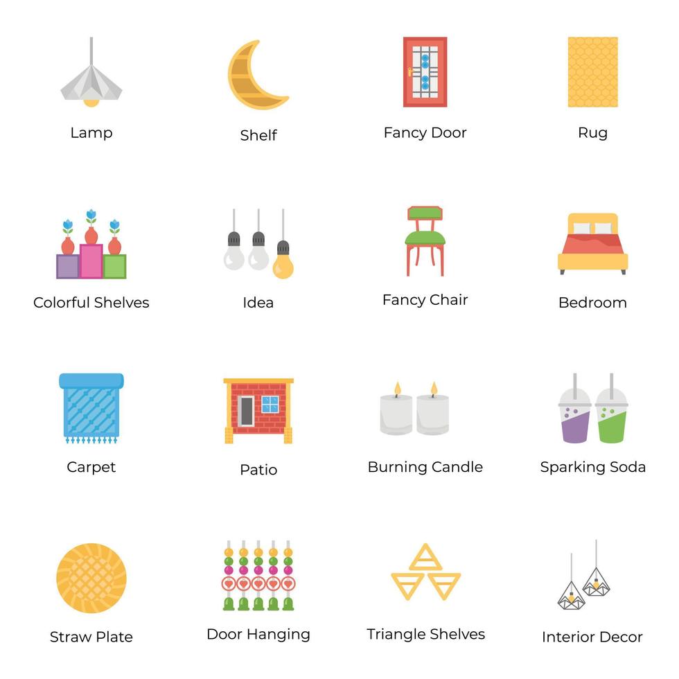 Home Design Flat Icons Set vector