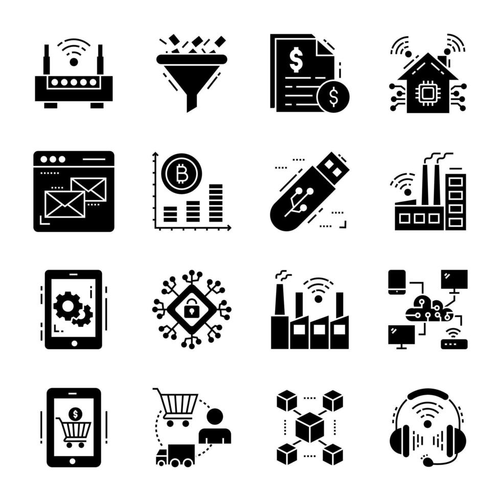 Solid Icons of Banking and Finance vector