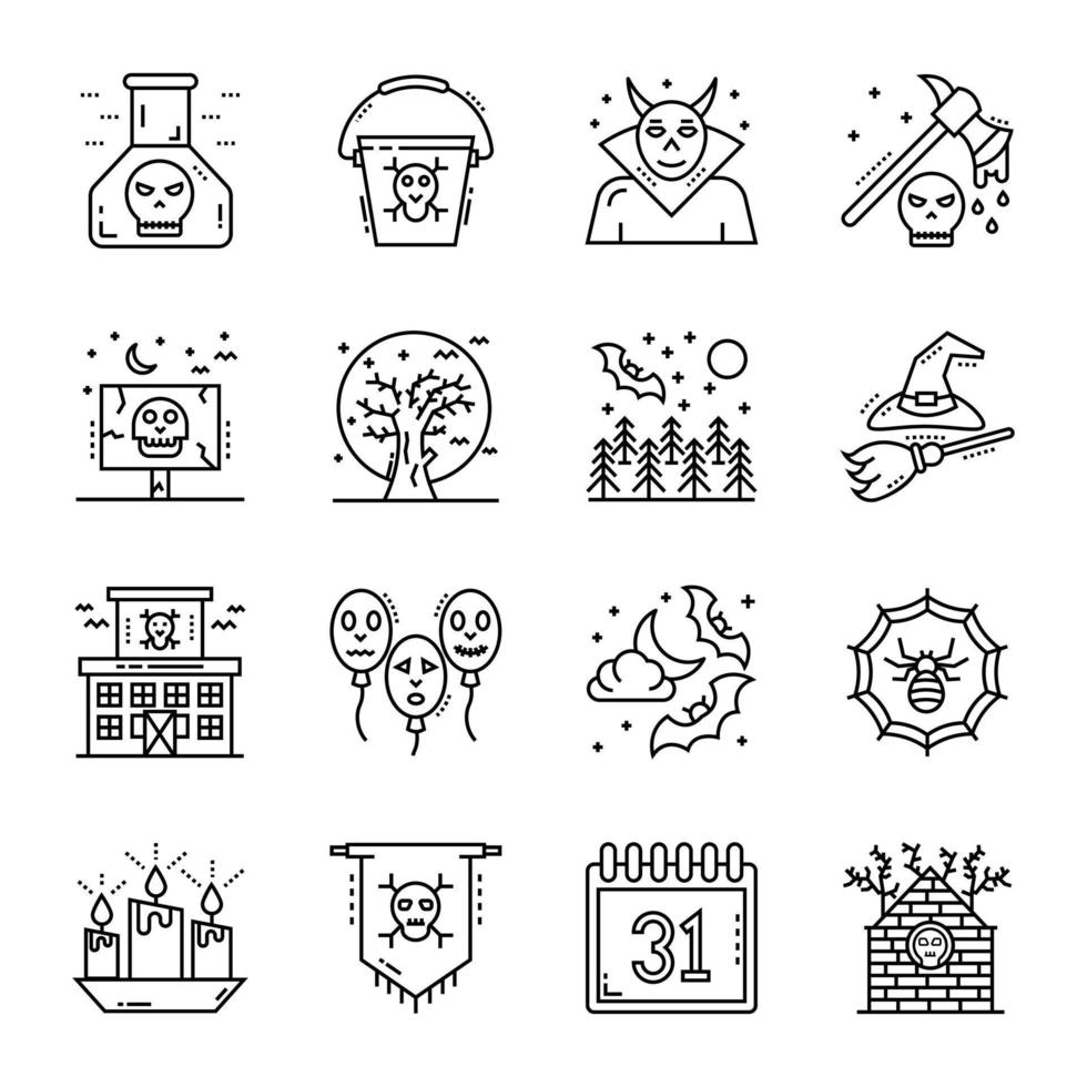 paquete de iconos de línea de halloween espeluznante vector