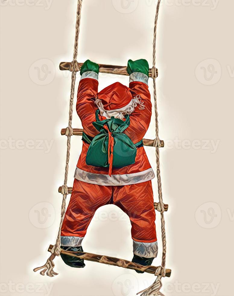 Santa Claus Climbing the Rope Ladder photo