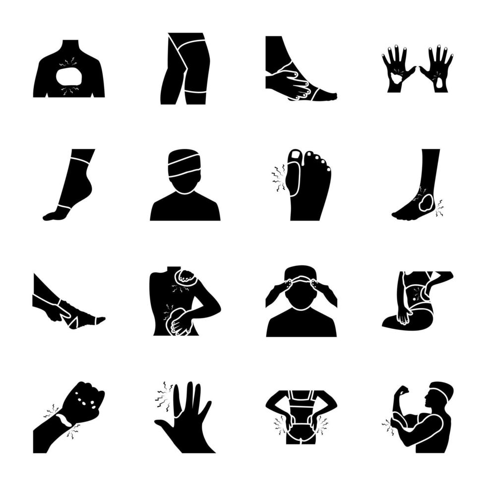 Fractures and Wounds Glyph Icons vector