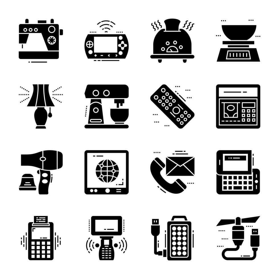 Pack of Smart Gadgets Glyph Icons vector